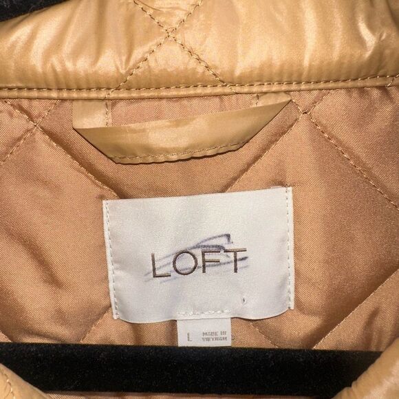 LOFT $190 Quilted Puffer jacket Coat Perfect Camel womens large NEW - Picture 7 of 9